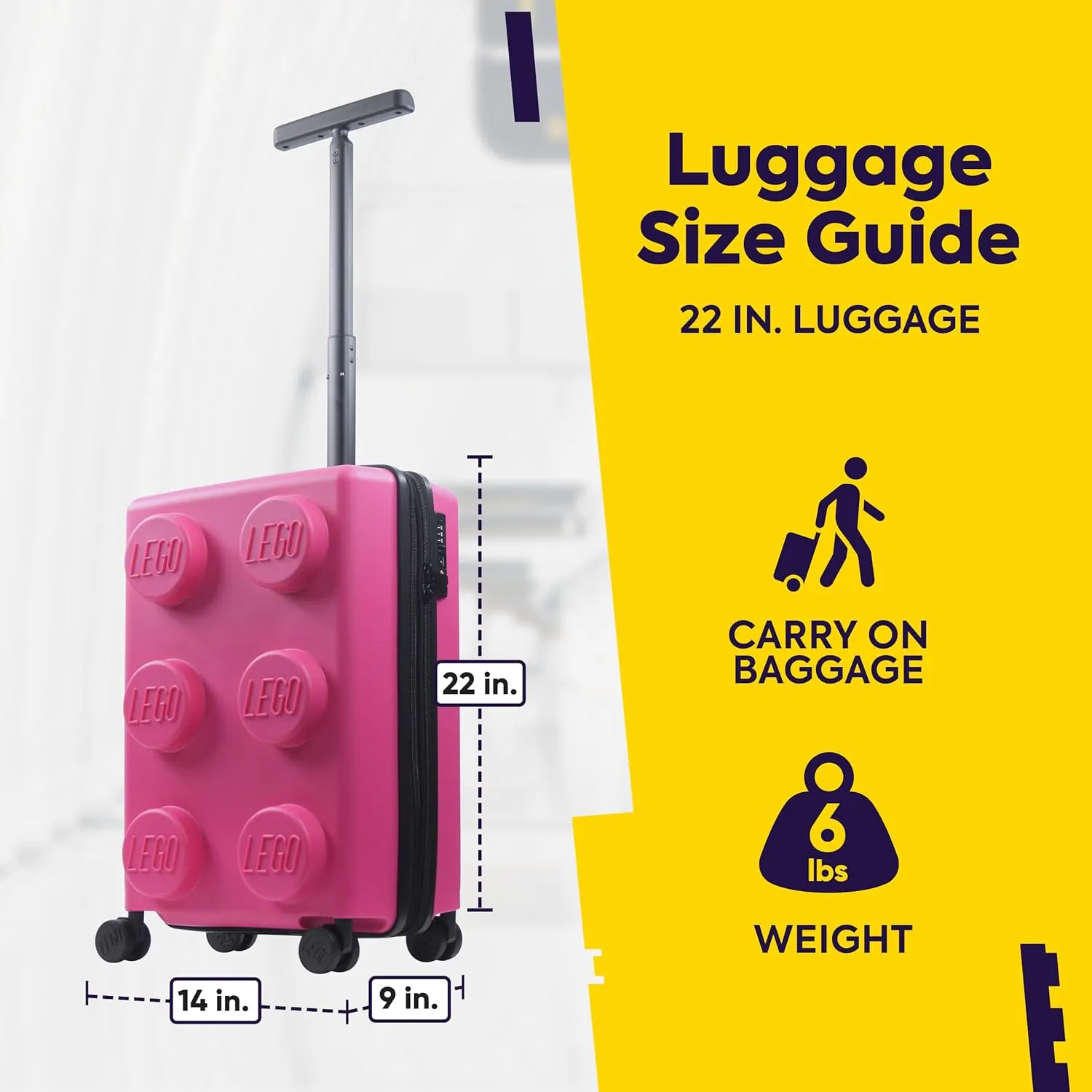 Concept One LEGO 22 Inch Carry On Luggage, Signature Trolley Expandable Hardshell Rolling Suitcase with Spinner Wheels, Pink