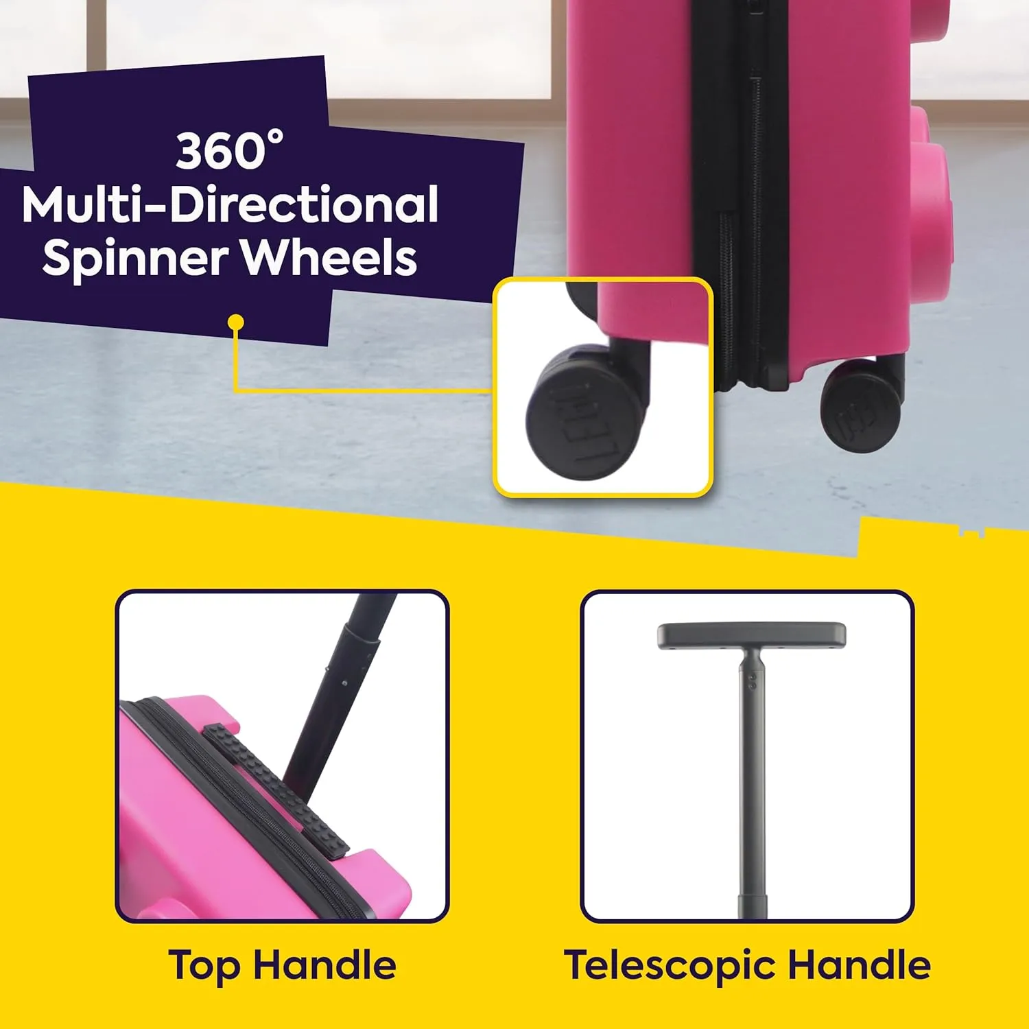 Concept One LEGO 22 Inch Carry On Luggage, Signature Trolley Expandable Hardshell Rolling Suitcase with Spinner Wheels, Pink