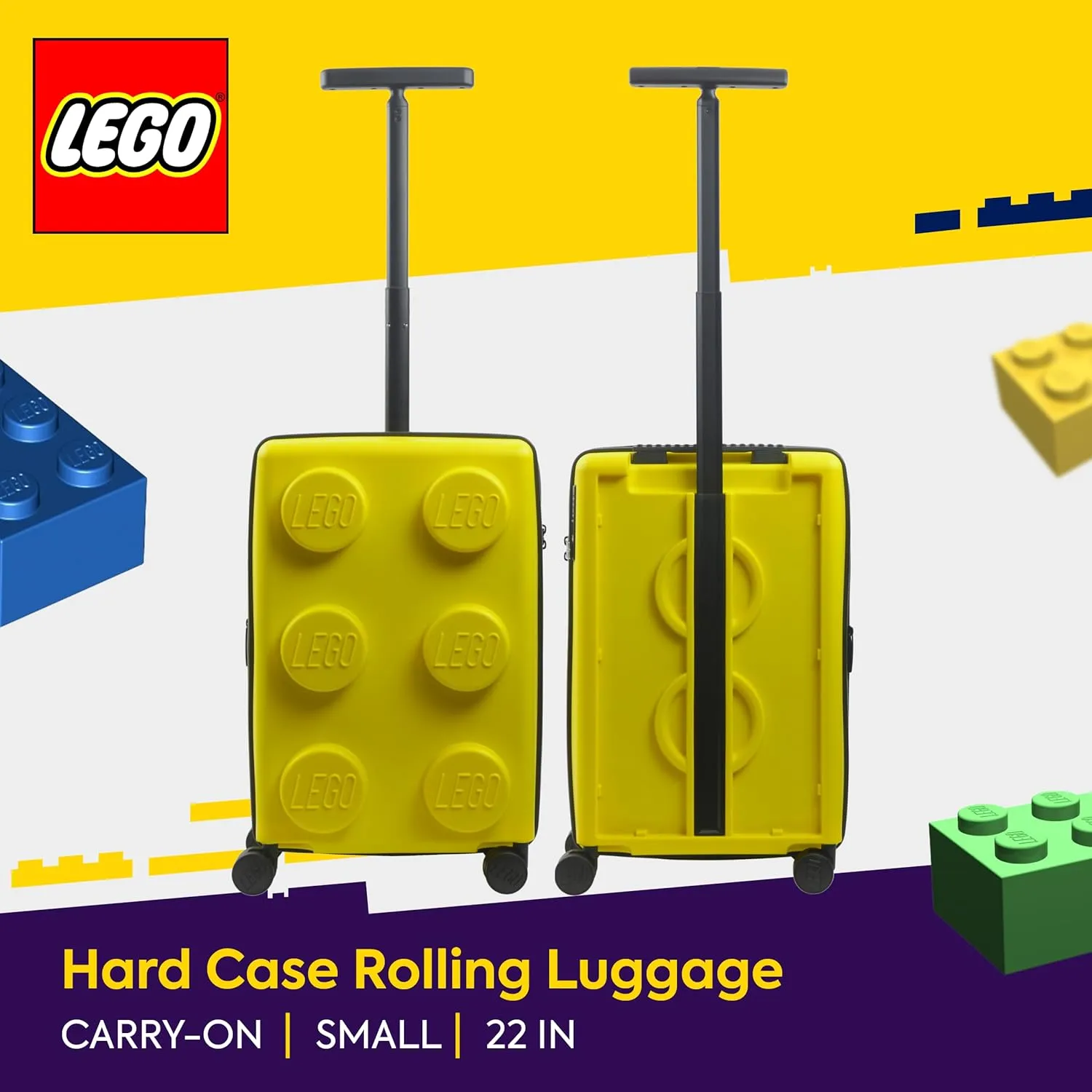 Concept One LEGO 22 Inch Carry On Luggage, Signature Trolley Expandable Hardshell Rolling Suitcase with Spinner Wheels, Yellow