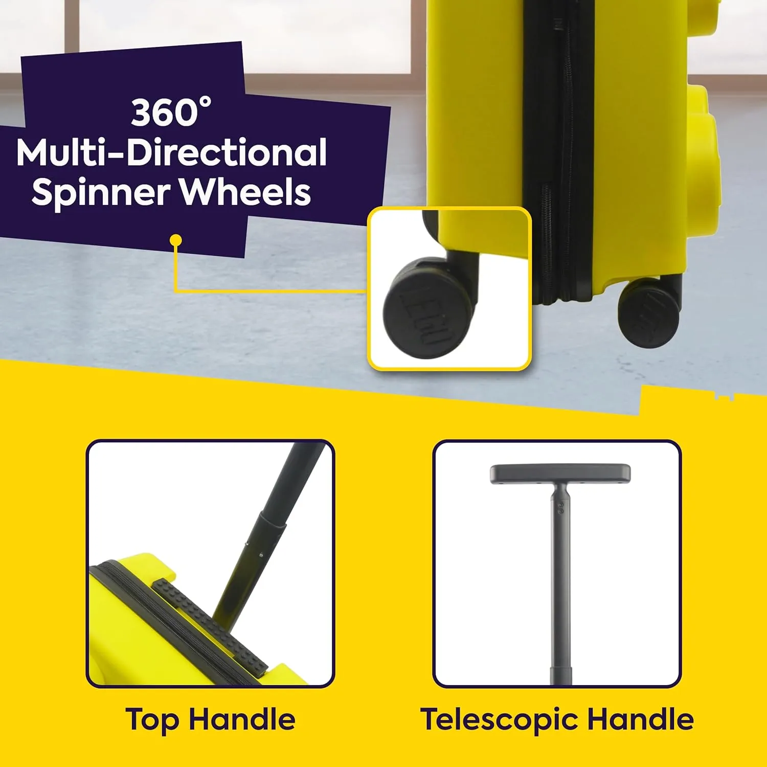 Concept One LEGO 22 Inch Carry On Luggage, Signature Trolley Expandable Hardshell Rolling Suitcase with Spinner Wheels, Yellow