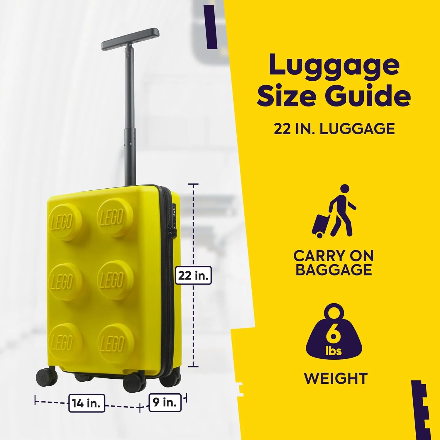 Concept One LEGO 22 Inch Carry On Luggage, Signature Trolley Expandable Hardshell Rolling Suitcase with Spinner Wheels, Yellow