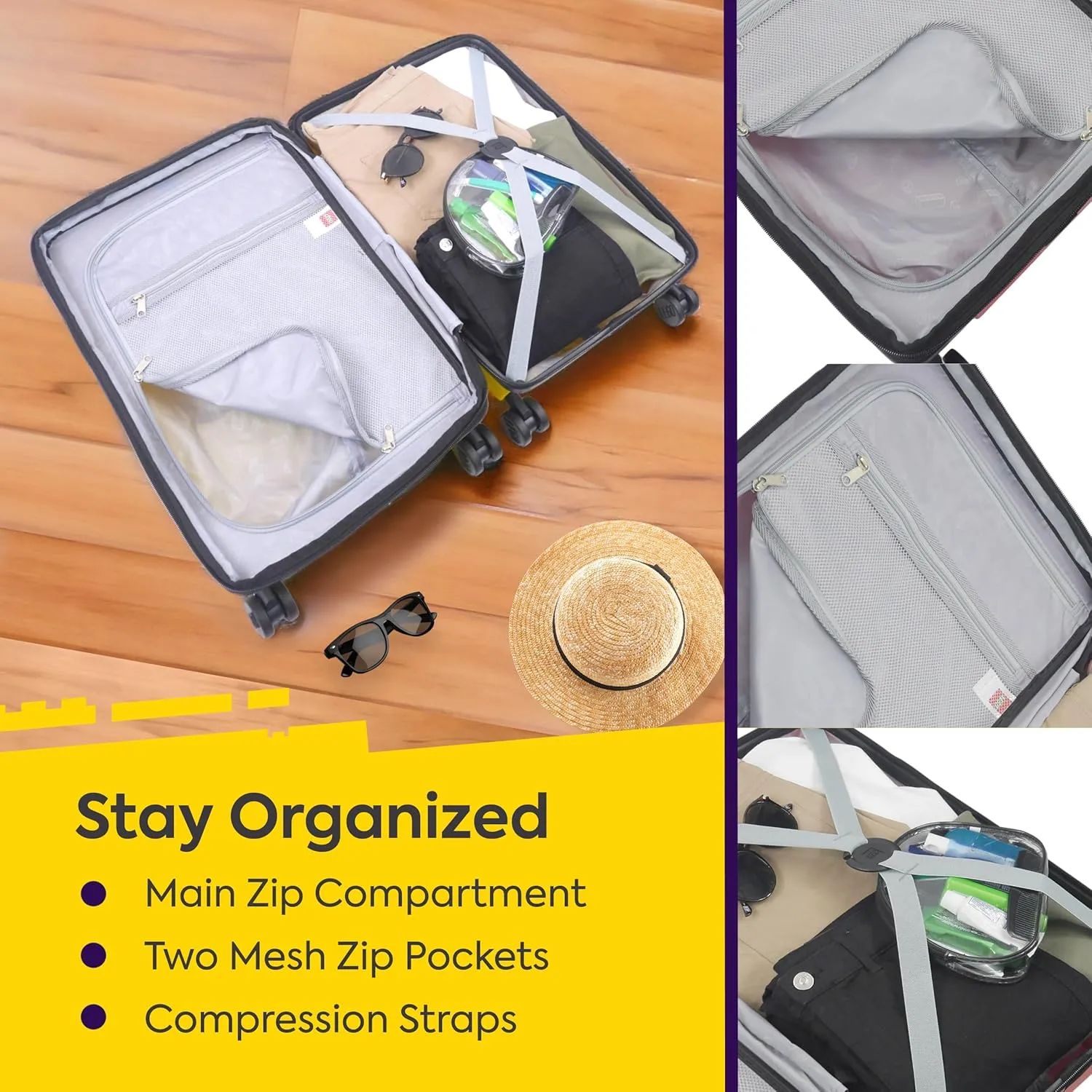 Concept One LEGO 22 Inch Carry On Luggage, Signature Trolley Expandable Hardshell Rolling Suitcase with Spinner Wheels, Yellow