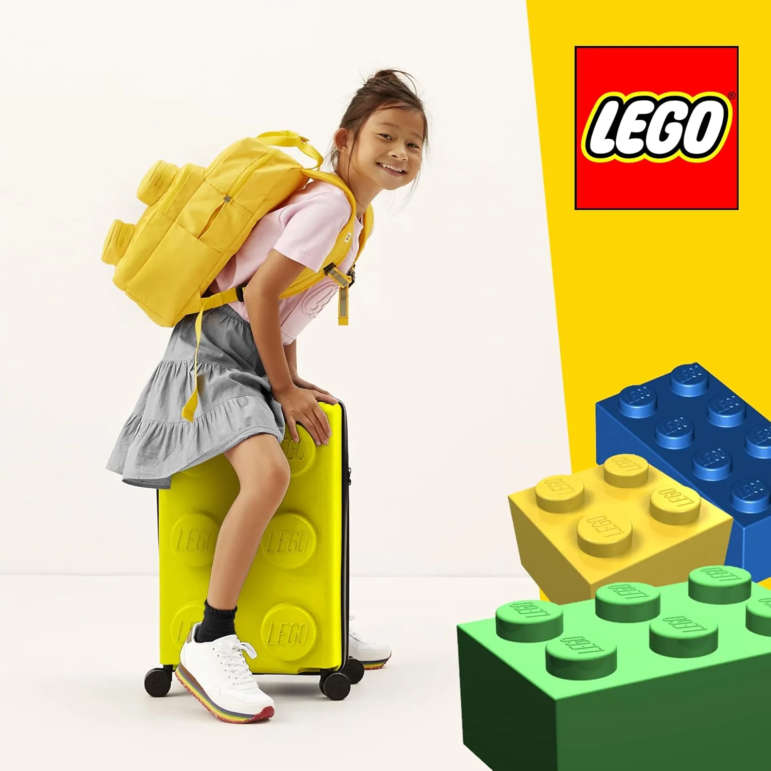 Concept One LEGO 22 Inch Carry On Luggage, Signature Trolley Expandable Hardshell Rolling Suitcase with Spinner Wheels, Yellow