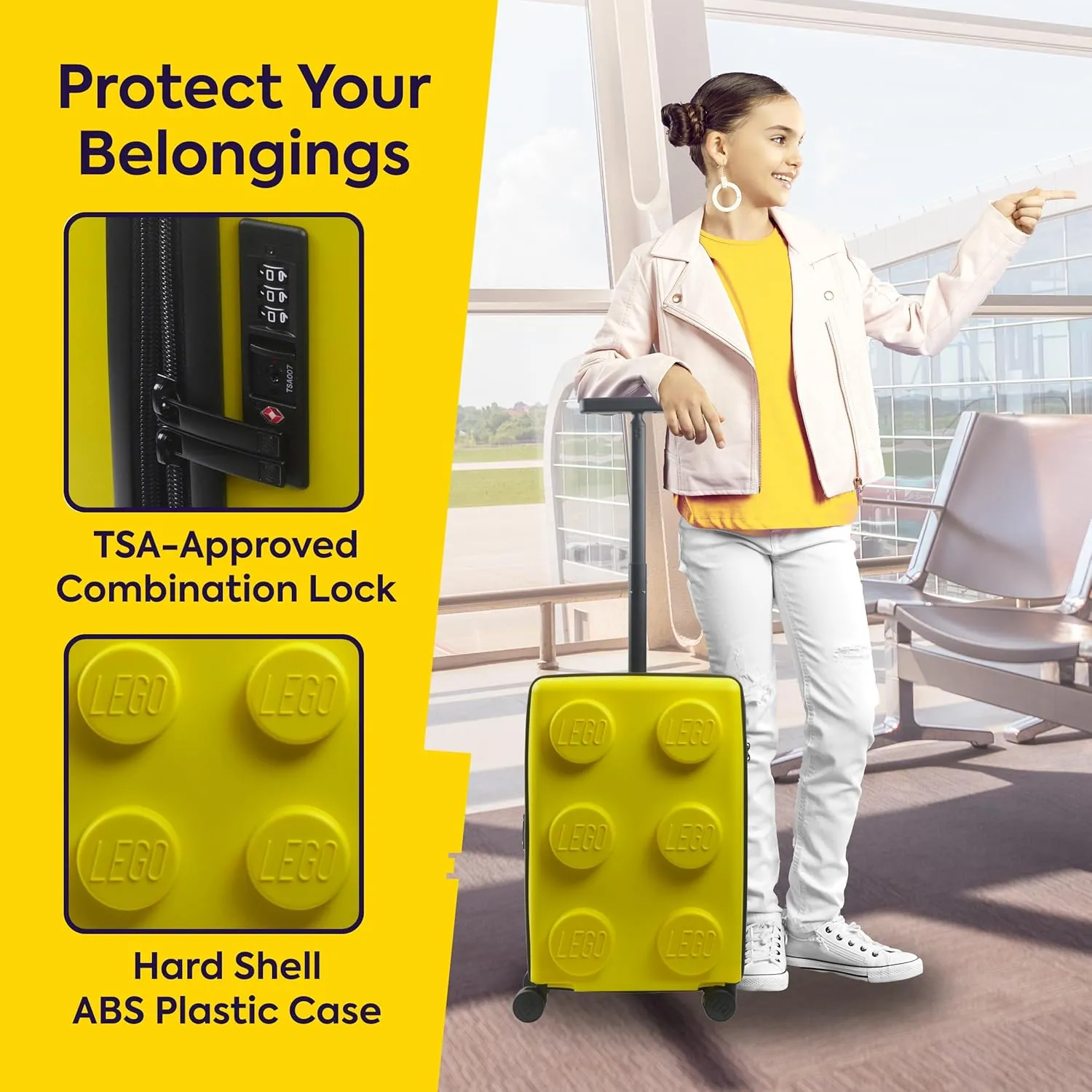 Concept One LEGO 22 Inch Carry On Luggage, Signature Trolley Expandable Hardshell Rolling Suitcase with Spinner Wheels, Yellow