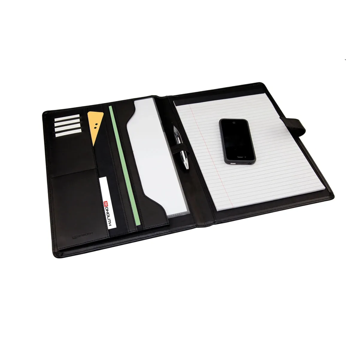 Conference folder with front locking strap