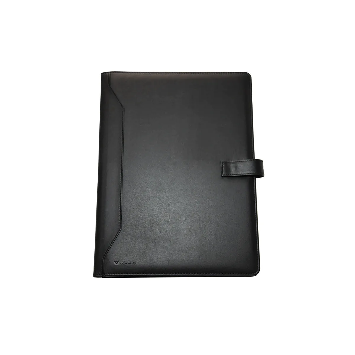 Conference folder with front locking strap
