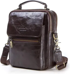 Contacts Leather Messenger Bag for Men, 9.7 inch iPad Vintage Genuine Leather Crossbody Business Shoulder travel Purse Handbag for work