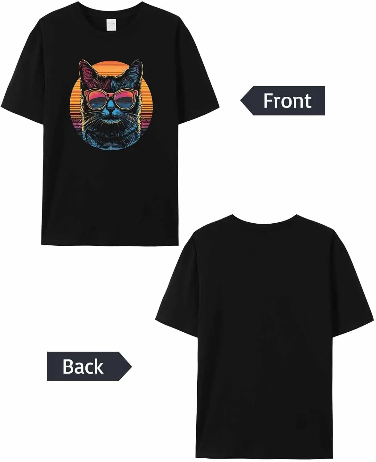 Cool Cat Sunglasses Crew Neck Men's T-Shirts,Short Sleeve Shirts for Women Men,Cat Orange Stripes Workout Tee Tops S-3XL