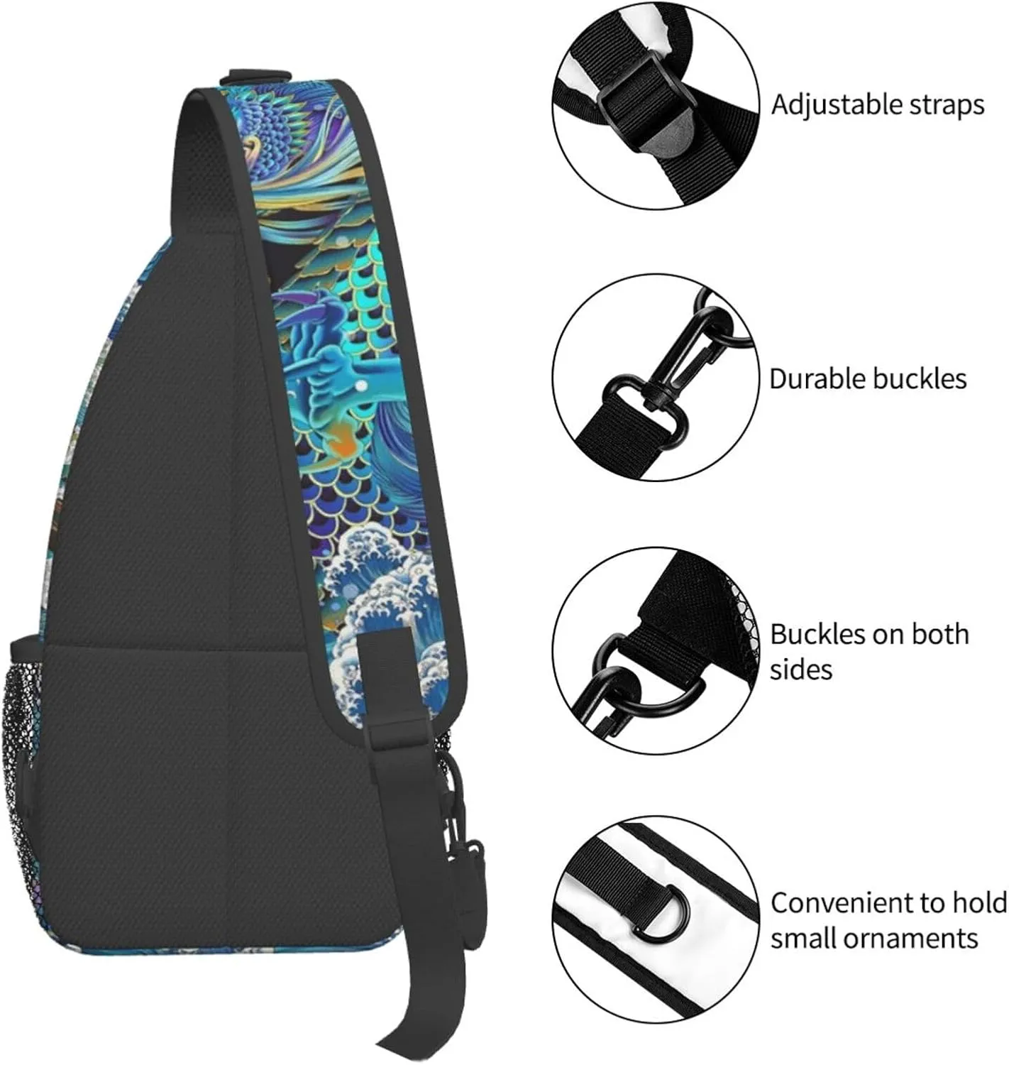 Cool Chinese Dragon Sling Bag,Casual Crossbody Backpack Shoulder Chest Bag for Women Men Travel Hiking Daypack