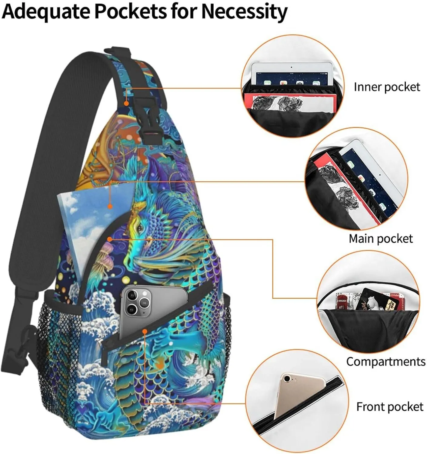 Cool Chinese Dragon Sling Bag,Casual Crossbody Backpack Shoulder Chest Bag for Women Men Travel Hiking Daypack