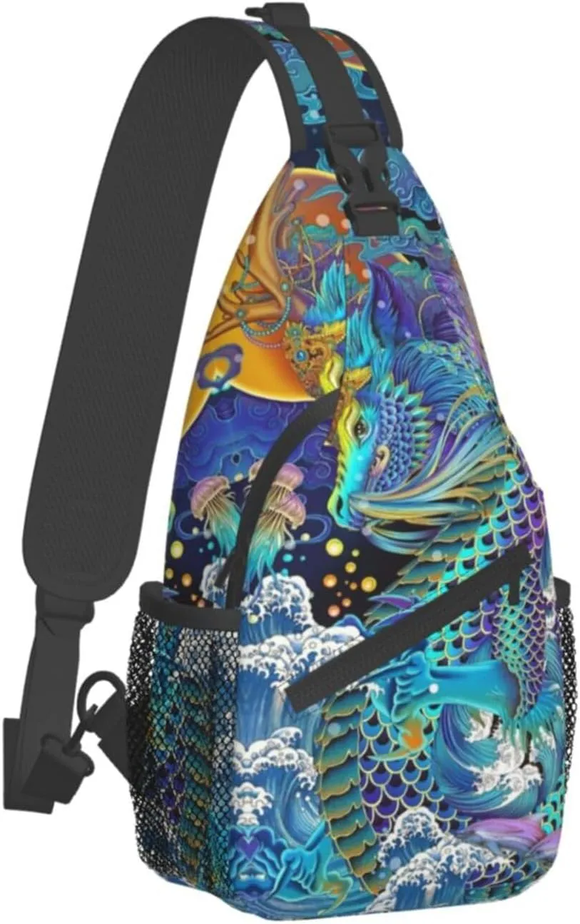 Cool Chinese Dragon Sling Bag,Casual Crossbody Backpack Shoulder Chest Bag for Women Men Travel Hiking Daypack