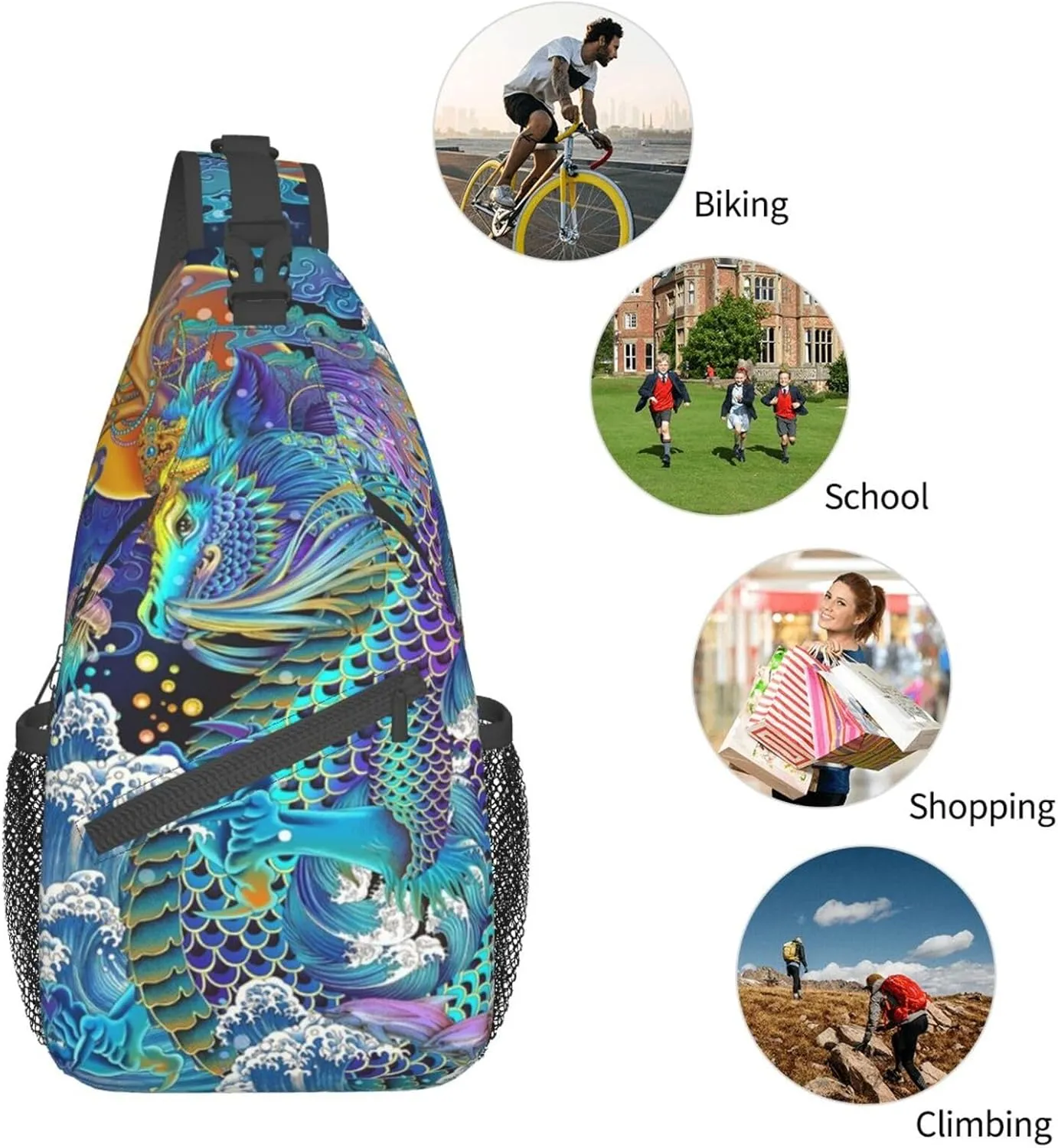 Cool Chinese Dragon Sling Bag,Casual Crossbody Backpack Shoulder Chest Bag for Women Men Travel Hiking Daypack