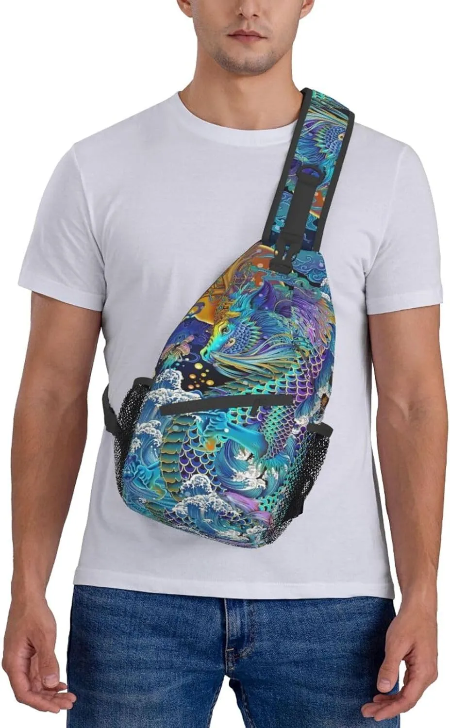 Cool Chinese Dragon Sling Bag,Casual Crossbody Backpack Shoulder Chest Bag for Women Men Travel Hiking Daypack