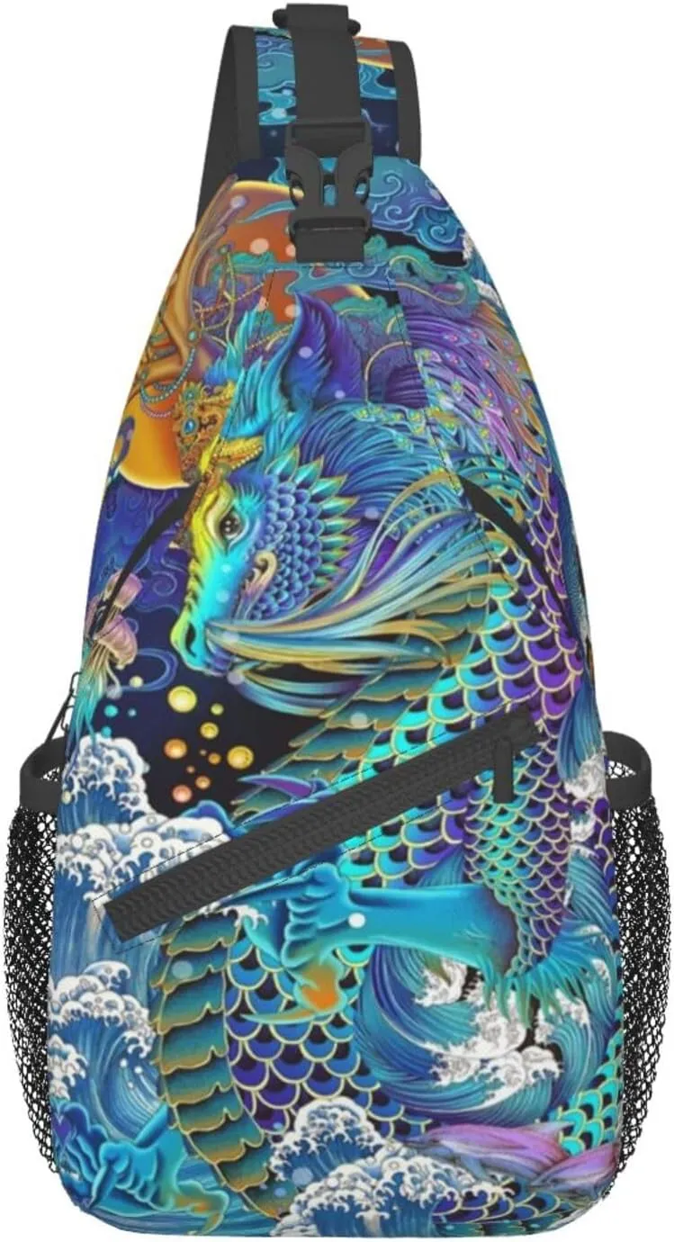 Cool Chinese Dragon Sling Bag,Casual Crossbody Backpack Shoulder Chest Bag for Women Men Travel Hiking Daypack