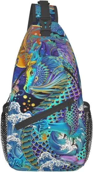 Cool Chinese Dragon Sling Bag,Casual Crossbody Backpack Shoulder Chest Bag for Women Men Travel Hiking Daypack