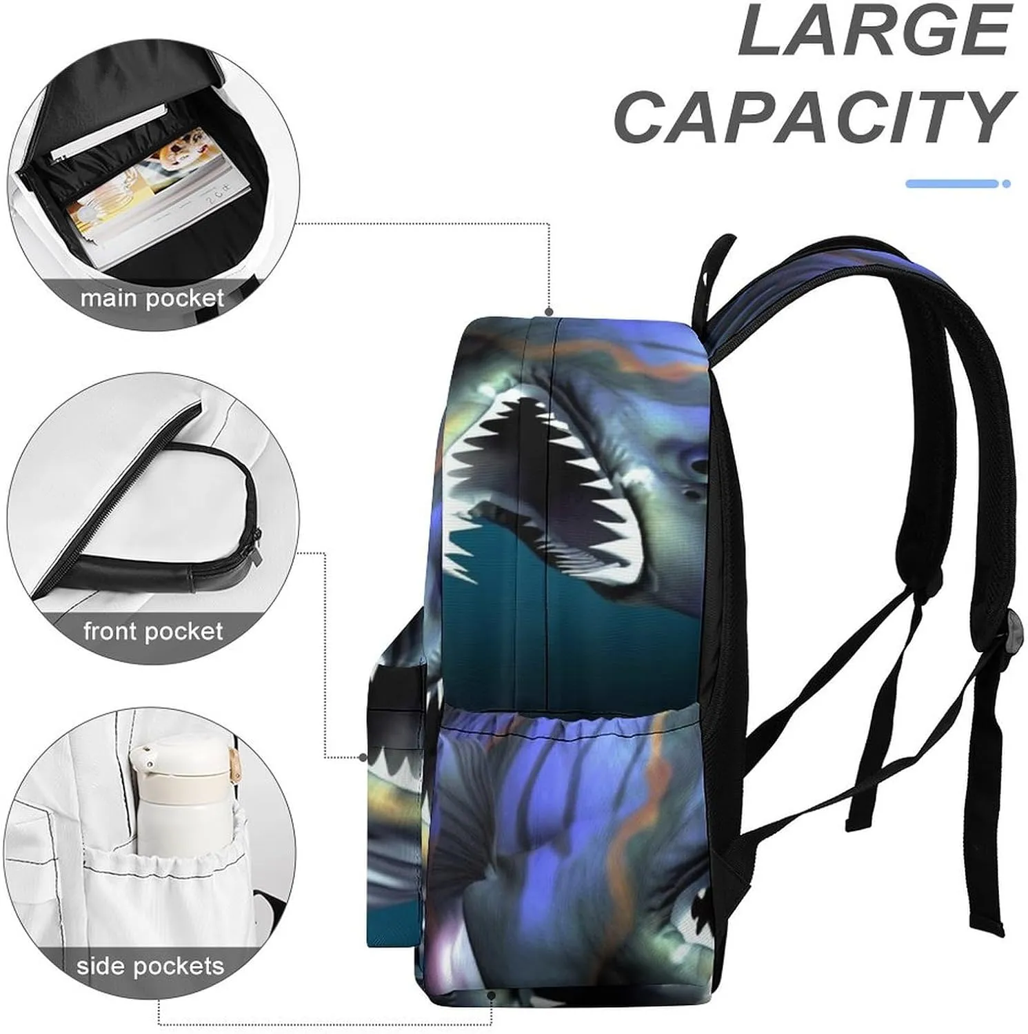 Cool Fish Print Laptop Backpacks Casual Shoulder Bag Travel Daypack Fashion for Men Women