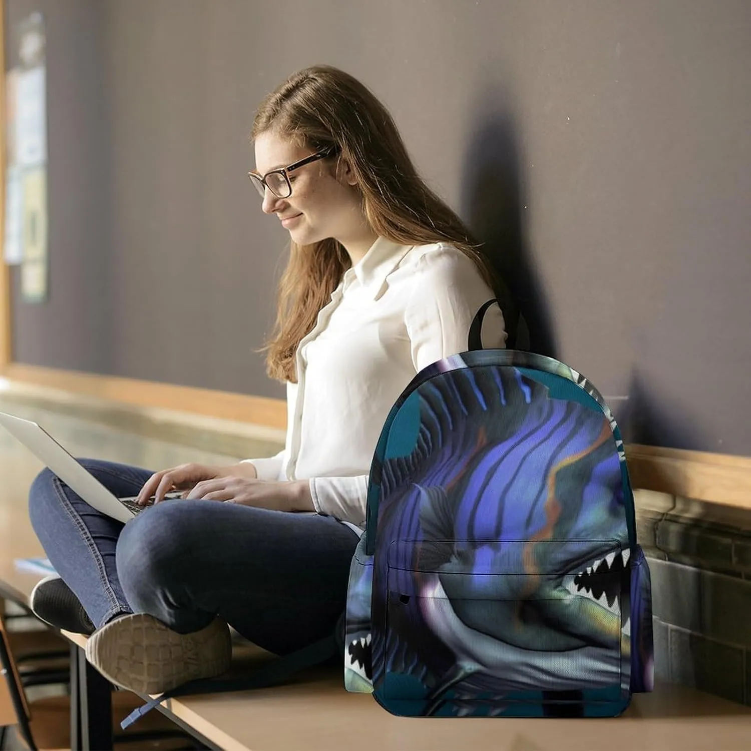 Cool Fish Print Laptop Backpacks Casual Shoulder Bag Travel Daypack Fashion for Men Women