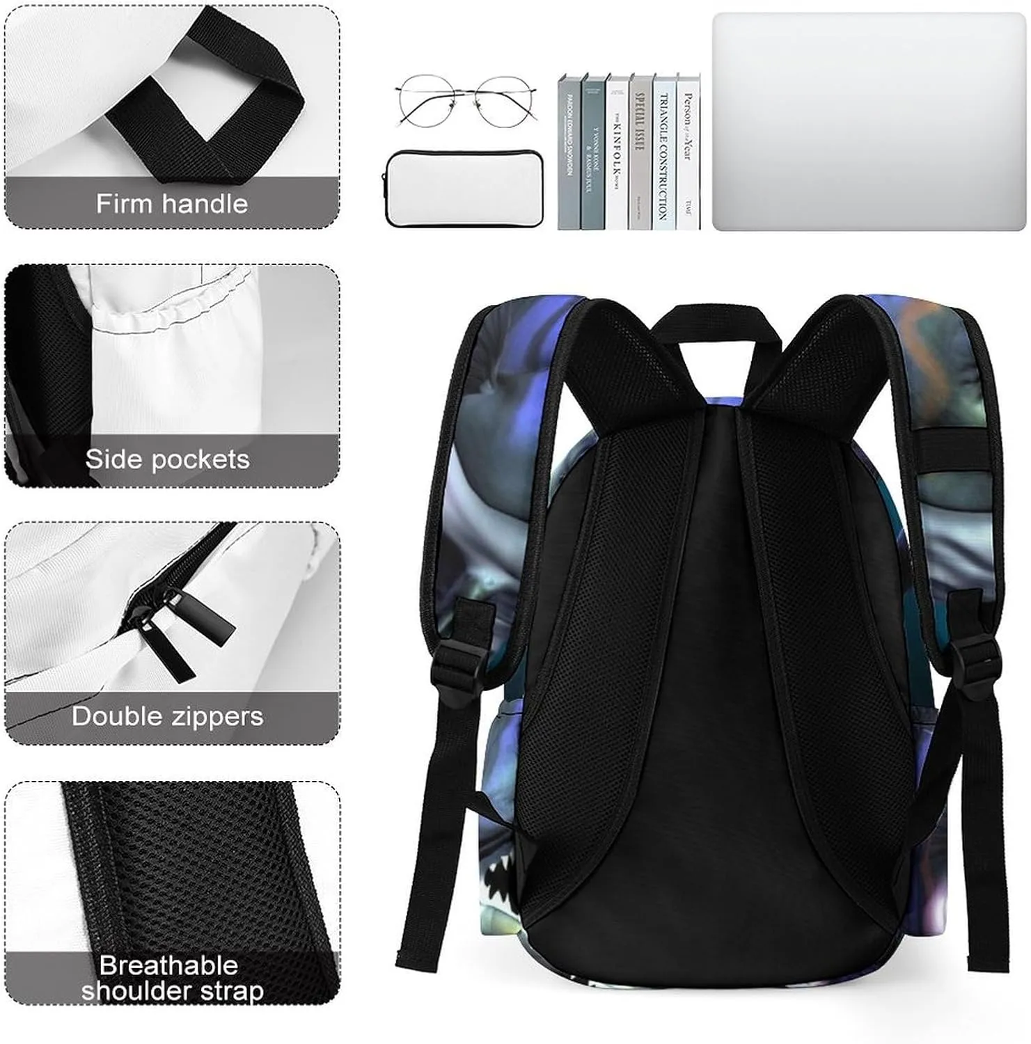 Cool Fish Print Laptop Backpacks Casual Shoulder Bag Travel Daypack Fashion for Men Women