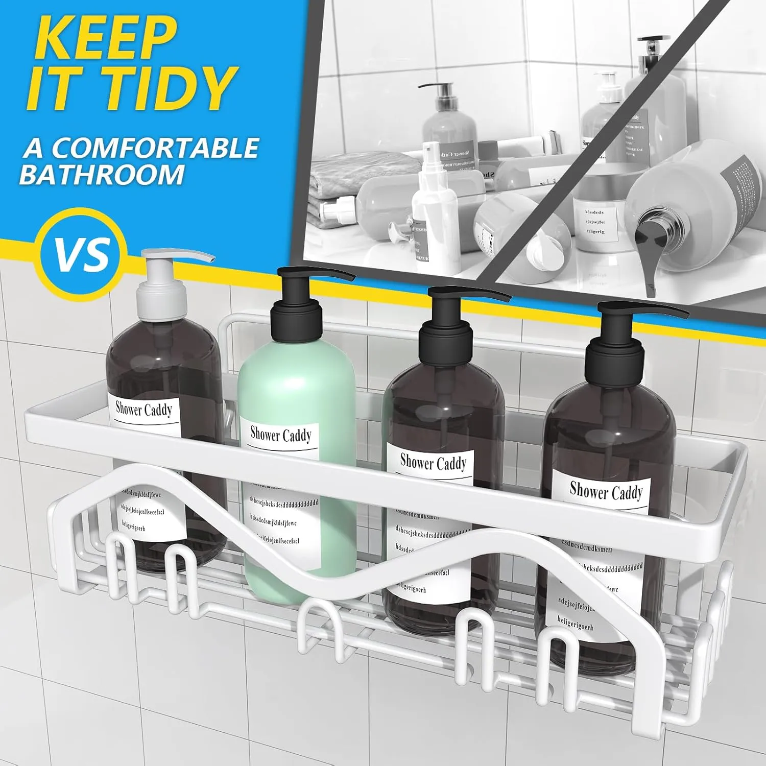 Coraje Shower Caddy [5-Pack], Adhesive Organizer No Drilling, Large Capacity Rustproof Bathroom Shelves, Shelf for Inside Shower (White)