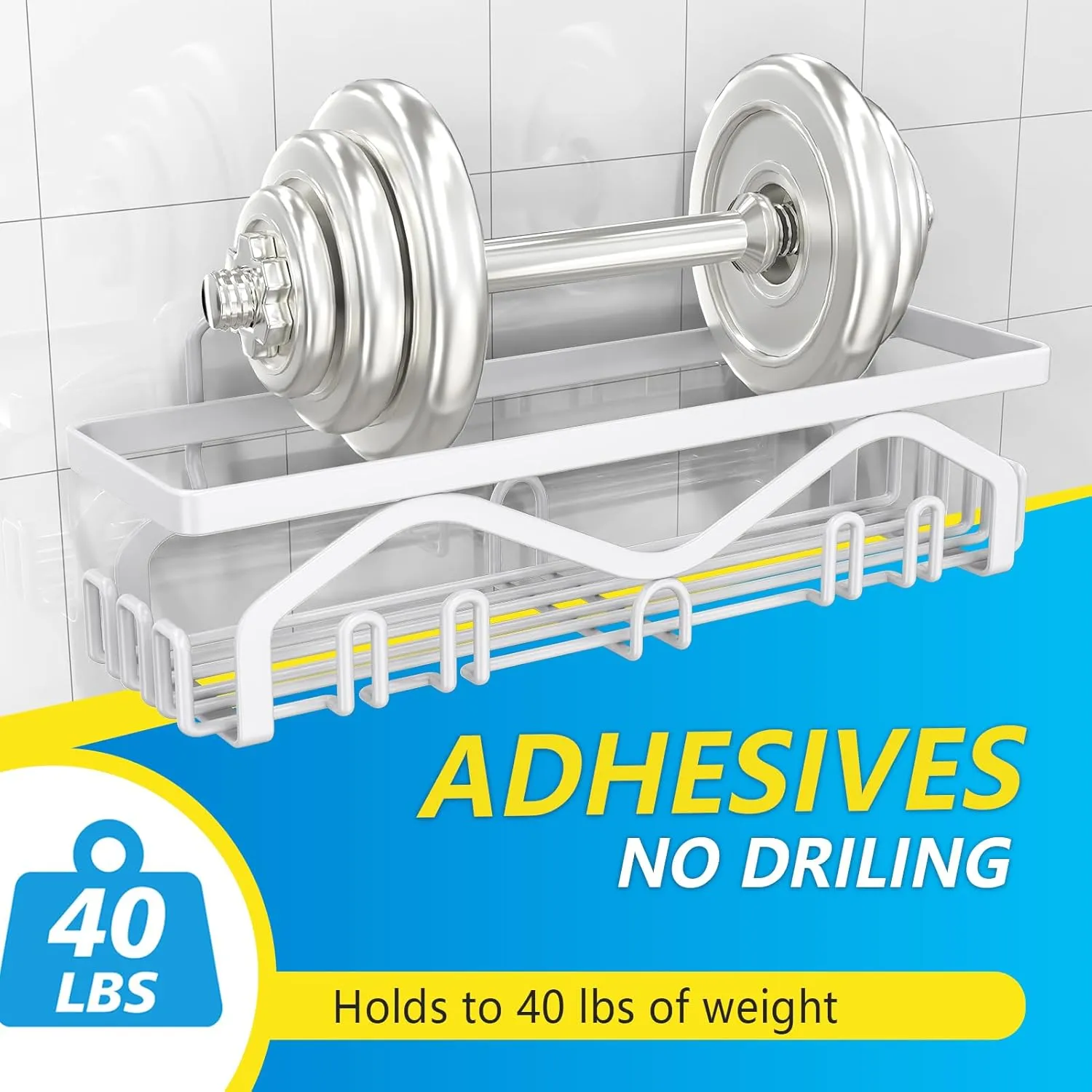 Coraje Shower Caddy [5-Pack], Adhesive Organizer No Drilling, Large Capacity Rustproof Bathroom Shelves, Shelf for Inside Shower (White)