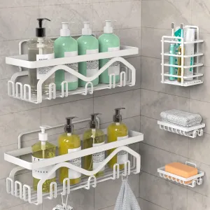 Coraje Shower Caddy [5-Pack], Adhesive Organizer No Drilling, Large Capacity Rustproof Bathroom Shelves, Shelf for Inside Shower (White)