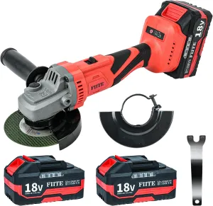 Cordless Angle Grinde，21V Battery Grinder Tool，with 2 5.0Ah Batteries，Slide Switch，Adjustable Handle，for Cutting, Griding, Polishing， Red