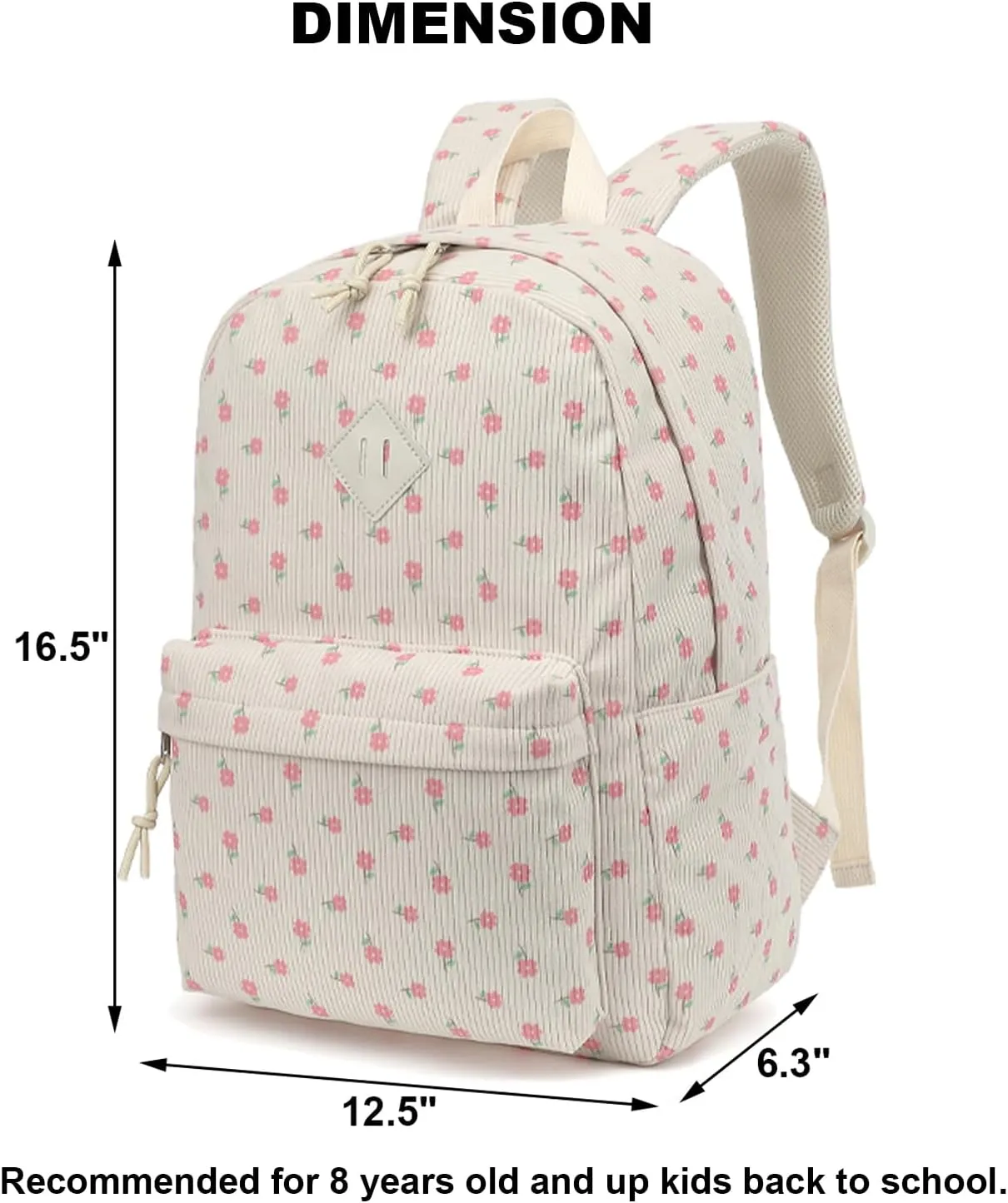 Corduroy Girls Backpack for School Women College Bookbags Travel Casual Backpacks (Pink Flower)