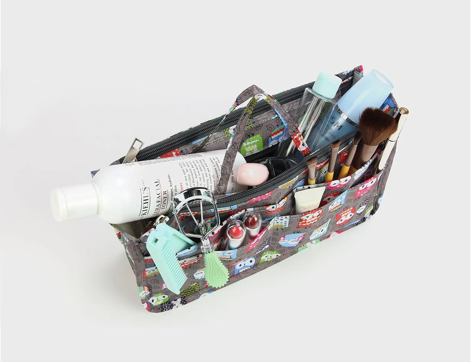 Cosmetic Bag for Women Cute Printing 14 Pockets Expandable Makeup Organizer Purse with Handles (Peony)
