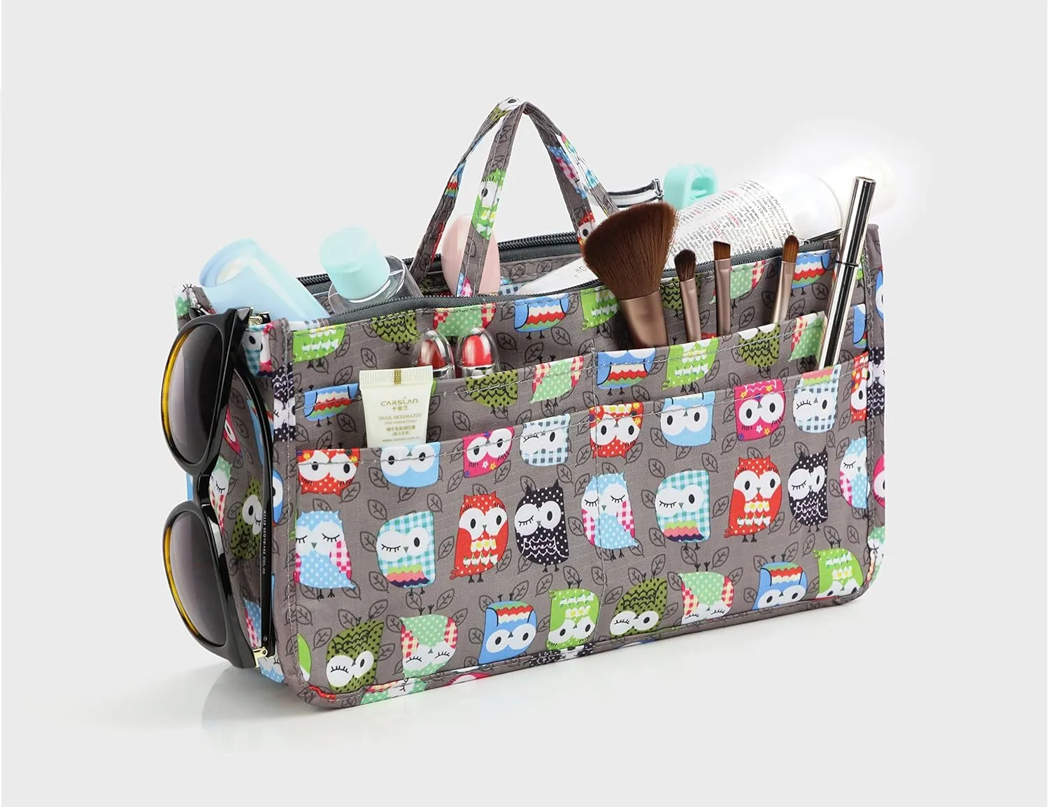 Cosmetic Bag for Women Cute Printing 14 Pockets Expandable Makeup Organizer Purse with Handles (Peony)