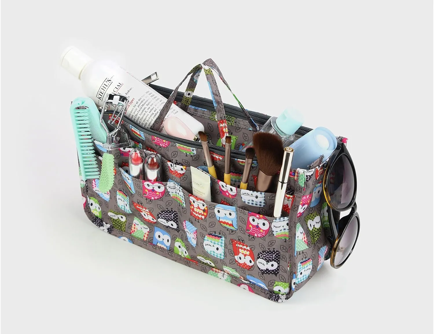 Cosmetic Bag for Women Cute Printing 14 Pockets Expandable Makeup Organizer Purse with Handles (Peony)