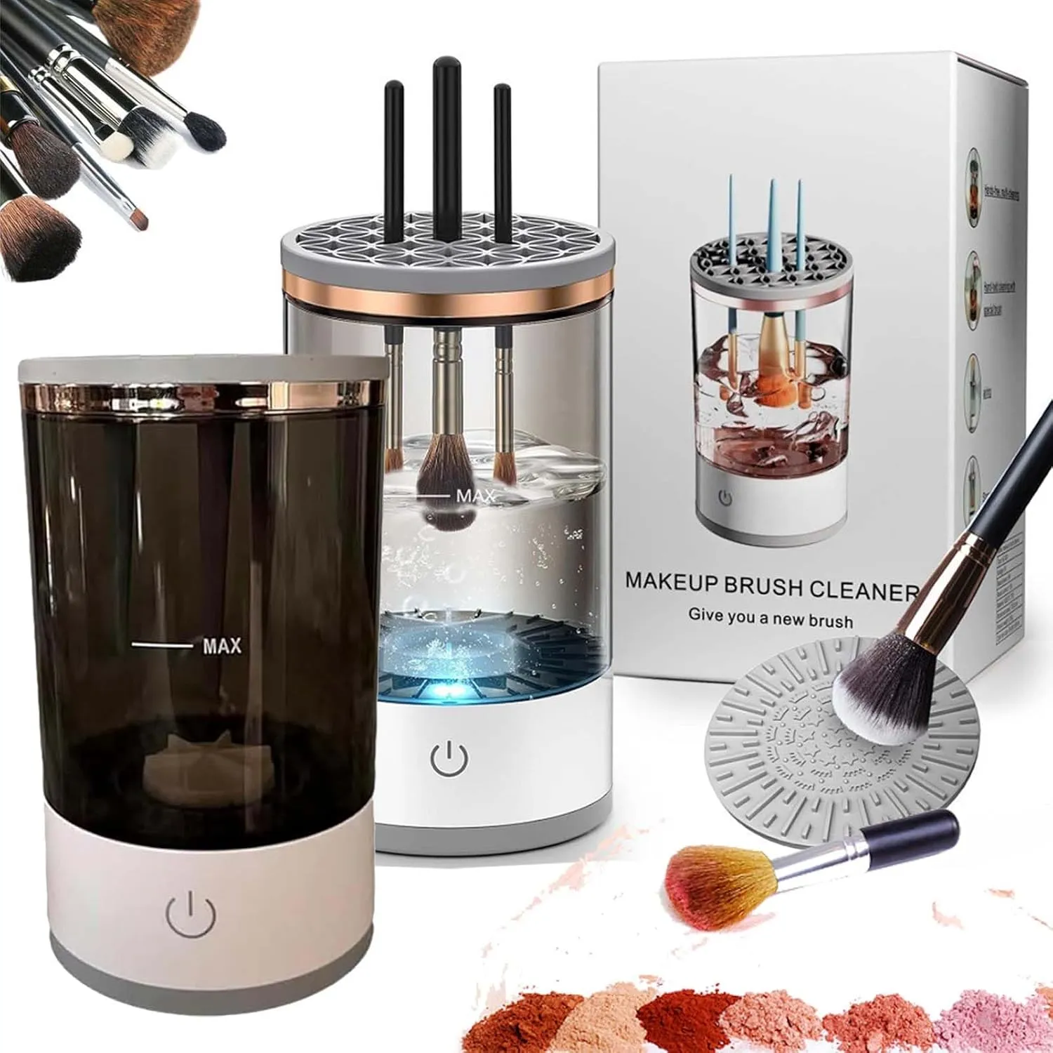 Cosmetic Brush Cleaner, Cosmetic Brush Cleaner USB Charging, Electric Makeup Brush Cleaner, The Cozy Luna Brush Cleaner Makeup Brush (White Black)