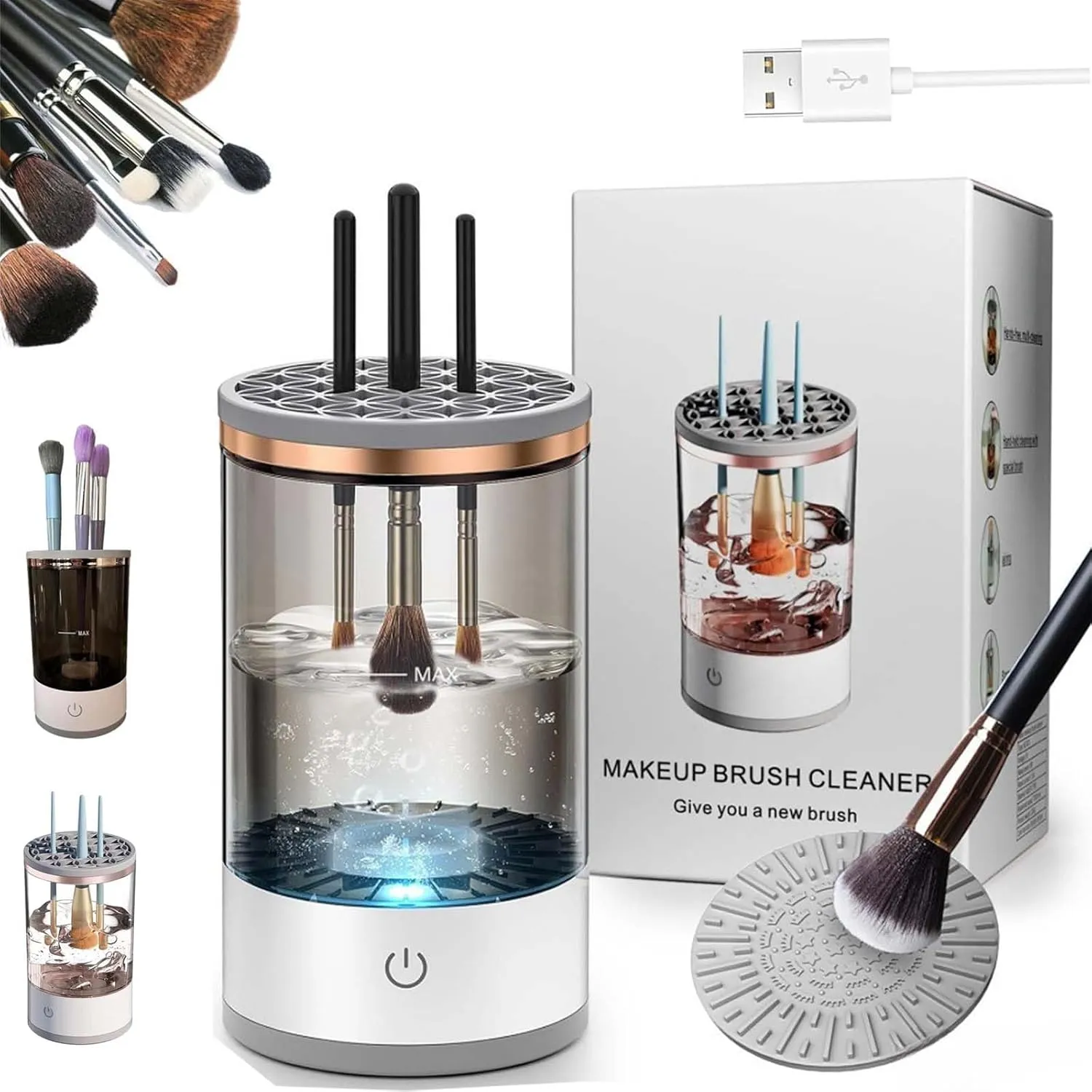 Cosmetic Brush Cleaner, Cosmetic Brush Cleaner USB Charging, Electric Makeup Brush Cleaner, The Cozy Luna Brush Cleaner Makeup Brush (White)