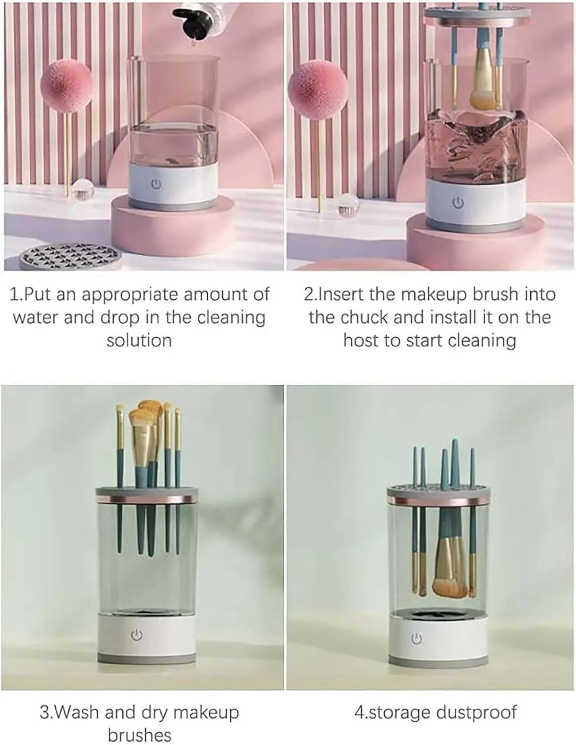 Cosmetic Brush Cleaner, Cosmetic Brush Cleaner USB Charging, Electric Makeup Brush Cleaner, The Cozy Luna Brush Cleaner Makeup Brush (White)