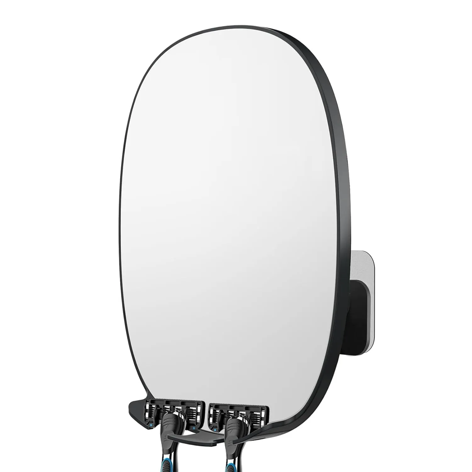COSMIRROR Shower Mirror Fogless for Shaving with Updated Adhesive, 360° Rotation, Two Razor Holders No-Drilling Fogless Mirror for Shower, Shatterproof & Waterproof Bathroom Shaving Mirror Black