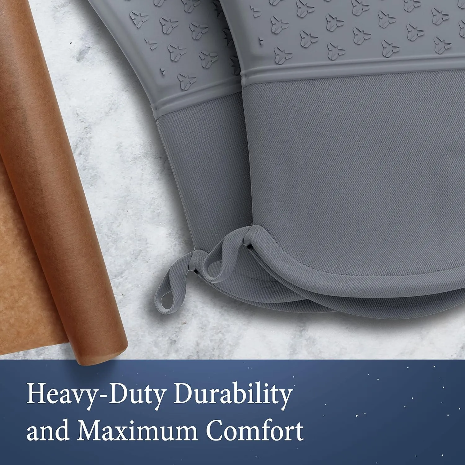 Cosy House Collection 4-Piece Oven Mitt & Pot Holder Set - 500°F Heat Resistant Trivet Cooking Gloves - Flexible, Durable & Comfortable Long-Lasting Silicone - Cooking, Baking & Grilling (Grey)