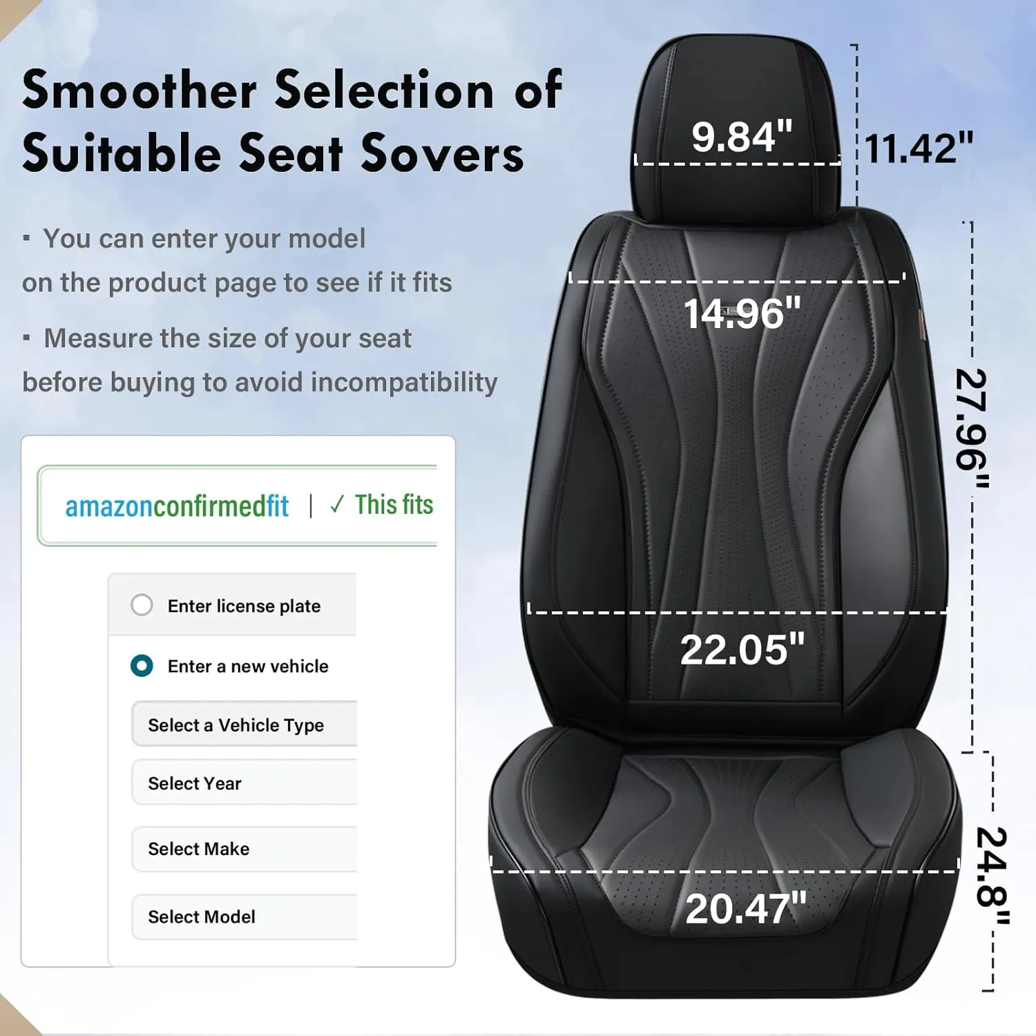 Coverado 8910 Car Seat Covers, Super Breathable Leather Seat Cover, Front and Back Seat Covers for Cars, Waterproof Seat Covers Car Seat Protectors Universal for Most Cars (Black-All, FrontPair)