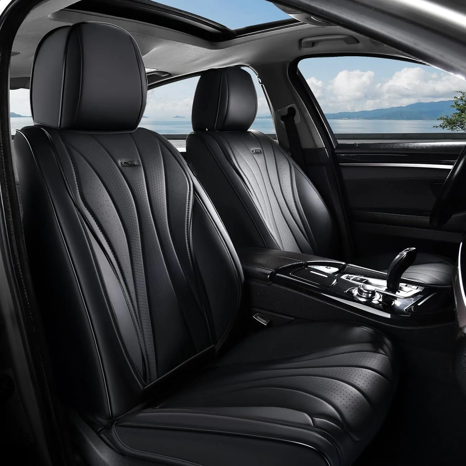 Coverado 8910 Car Seat Covers, Super Breathable Leather Seat Cover, Front and Back Seat Covers for Cars, Waterproof Seat Covers Car Seat Protectors Universal for Most Cars (Black-All, FrontPair)