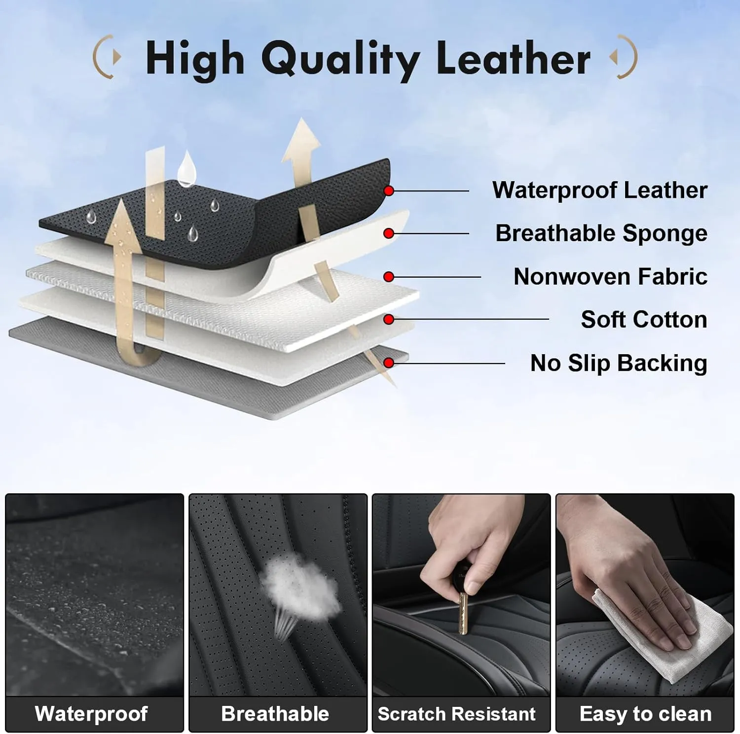 Coverado 8910 Car Seat Covers, Super Breathable Leather Seat Cover, Front and Back Seat Covers for Cars, Waterproof Seat Covers Car Seat Protectors Universal for Most Cars (Black-All, FrontPair)