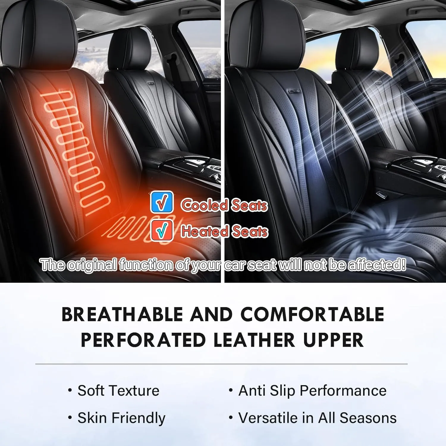 Coverado 8910 Car Seat Covers, Super Breathable Leather Seat Cover, Front and Back Seat Covers for Cars, Waterproof Seat Covers Car Seat Protectors Universal for Most Cars (Black-All, FrontPair)