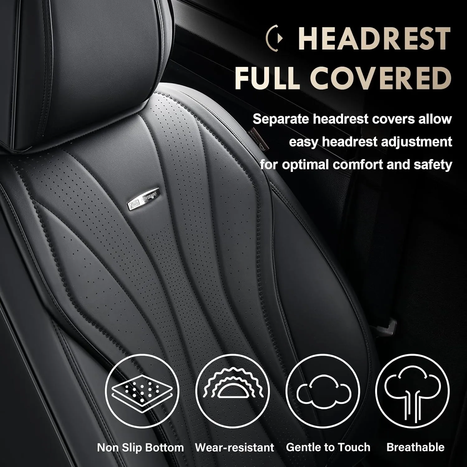 Coverado 8910 Car Seat Covers, Super Breathable Leather Seat Cover, Front and Back Seat Covers for Cars, Waterproof Seat Covers Car Seat Protectors Universal for Most Cars (Black-All, FrontPair)