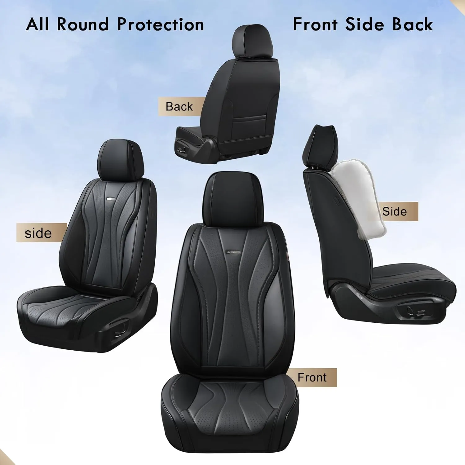 Coverado 8910 Car Seat Covers, Super Breathable Leather Seat Cover, Front and Back Seat Covers for Cars, Waterproof Seat Covers Car Seat Protectors Universal for Most Cars (Black-All, FrontPair)