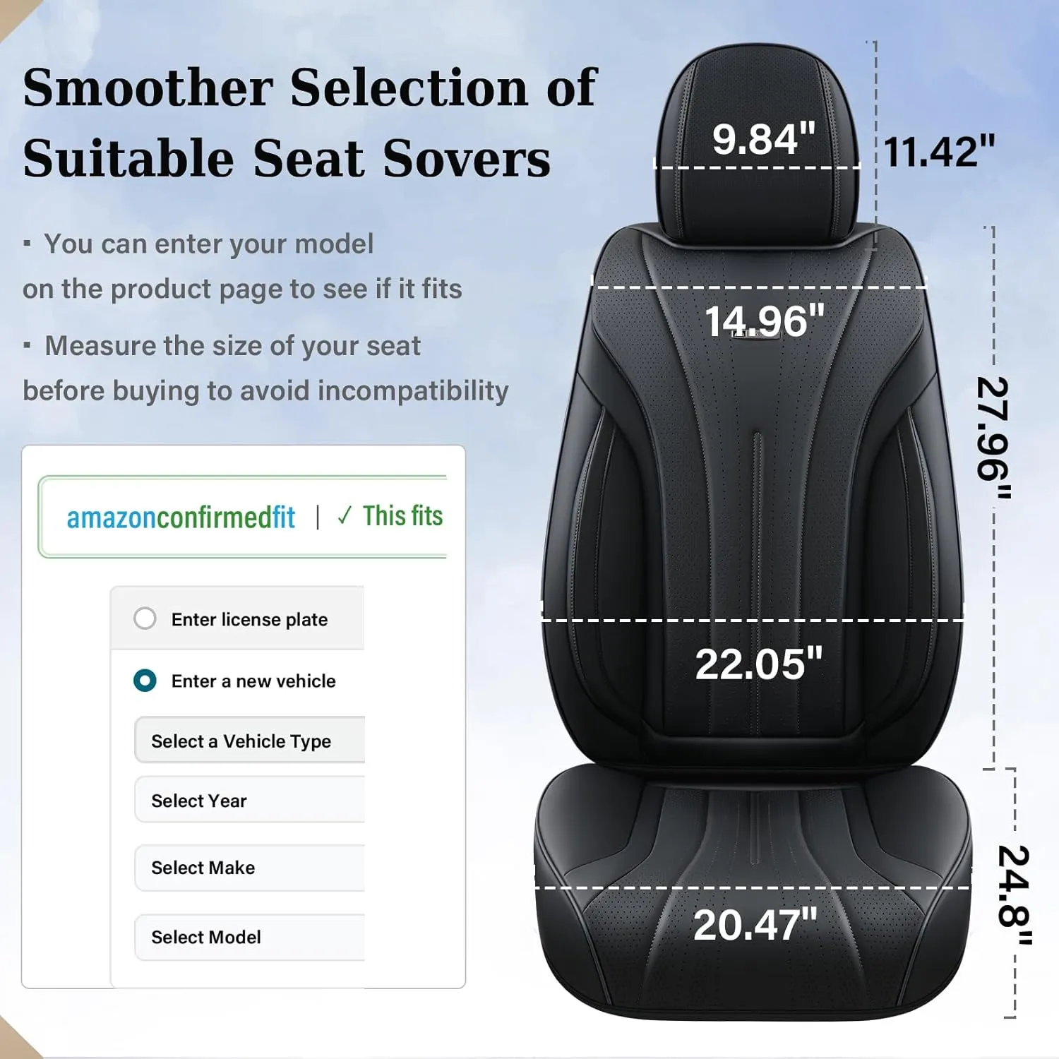 Coverado Car Seat Covers Front Seat, Breathable Nappa Leather Seat Cover, Black Seat Cover for Cars, Luxury Waterproof Car Seat Protector, Front Seat Cushion Universal Fit for Most Vehicles