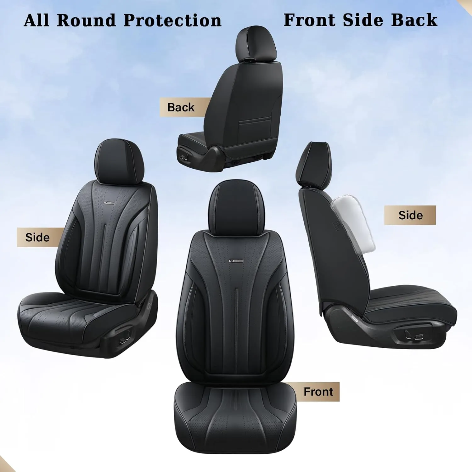 Coverado Car Seat Covers Front Seat, Breathable Nappa Leather Seat Cover, Black Seat Cover for Cars, Luxury Waterproof Car Seat Protector, Front Seat Cushion Universal Fit for Most Vehicles