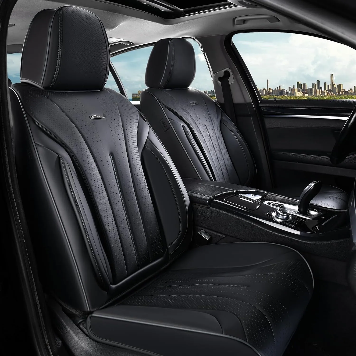 Coverado Car Seat Covers Front Seat, Breathable Nappa Leather Seat Cover, Black Seat Cover for Cars, Luxury Waterproof Car Seat Protector, Front Seat Cushion Universal Fit for Most Vehicles