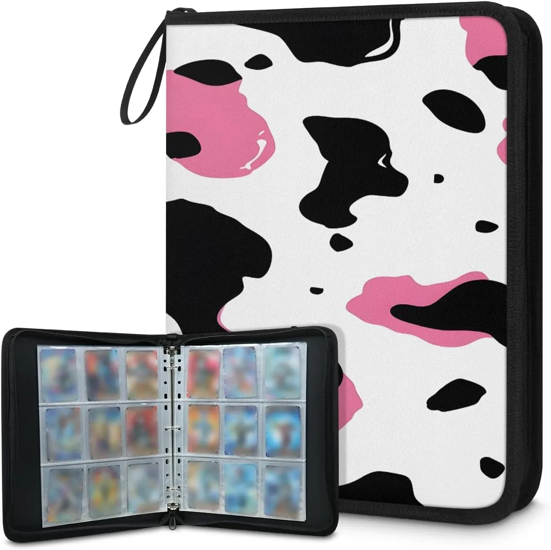 Cows 3 Ring Trading Zipper Binder Strap, Trading Card Binder 4 Pocket, 400 Pockets Card Holder with 50 Removable Sleeves for Game Cards