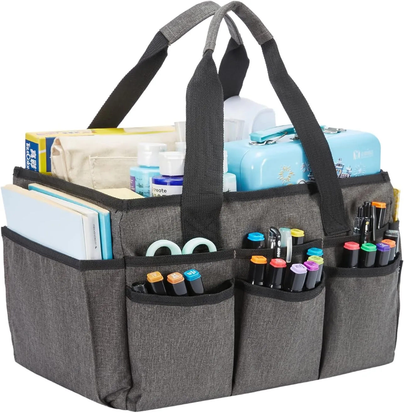 Craft Tote Bag, Art Organizer,Cleaning Supply Caddy, Carrying Bag with Handle for Multi-Purpose, Organizer Caddy for Pets (Dark Gray)