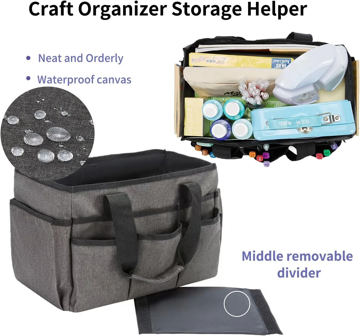 Craft Tote Bag, Art Organizer,Cleaning Supply Caddy, Carrying Bag with Handle for Multi-Purpose, Organizer Caddy for Pets (Dark Gray)
