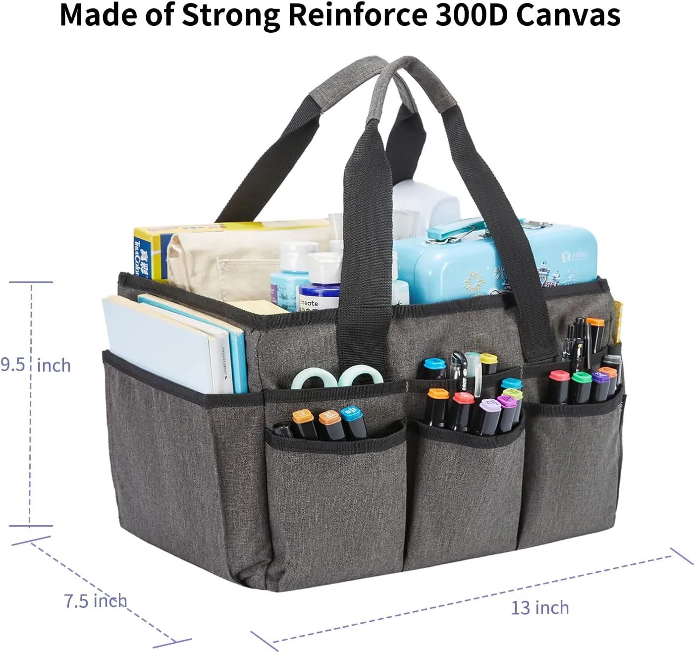 Craft Tote Bag, Art Organizer,Cleaning Supply Caddy, Carrying Bag with Handle for Multi-Purpose, Organizer Caddy for Pets (Dark Gray)