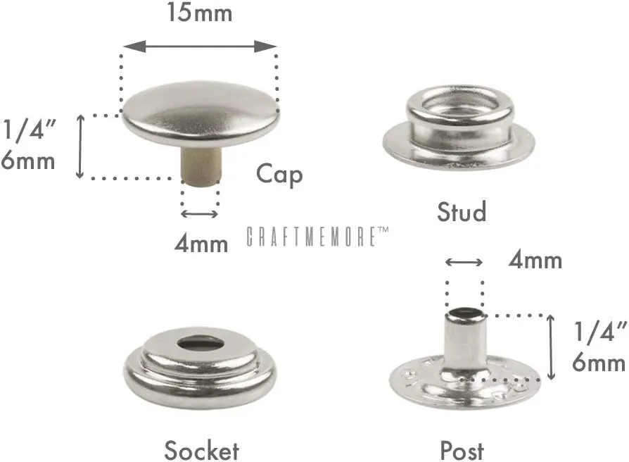 CRAFTMEMORE 50 Sets Antique Brass Snap Fasteners Ring-Socket Press Studs for Jacket Bag Canvas Closures #201 VT47 (15mm (0.59"))