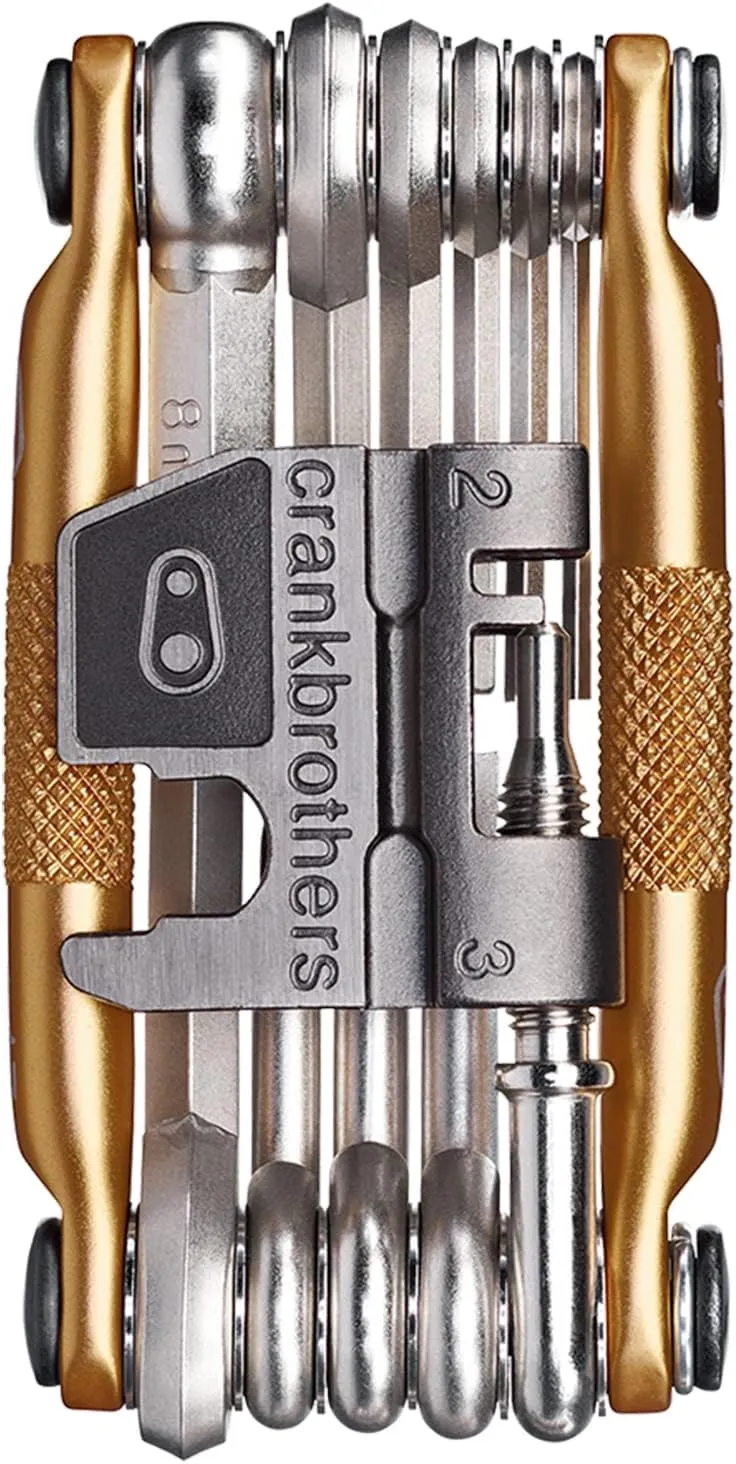 Crankbrothers Multi Tool M 17 Bike Tool - MTB Multi-Tool Gold - 17 bicycle tools (17 in 1 tool), ergonomic and lightweight